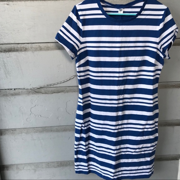 navy striped t shirt dress